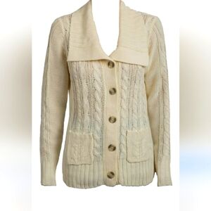 ST. John's Bay Beige Cable Knit Flap Collar Neck Cardigan Size Medium
